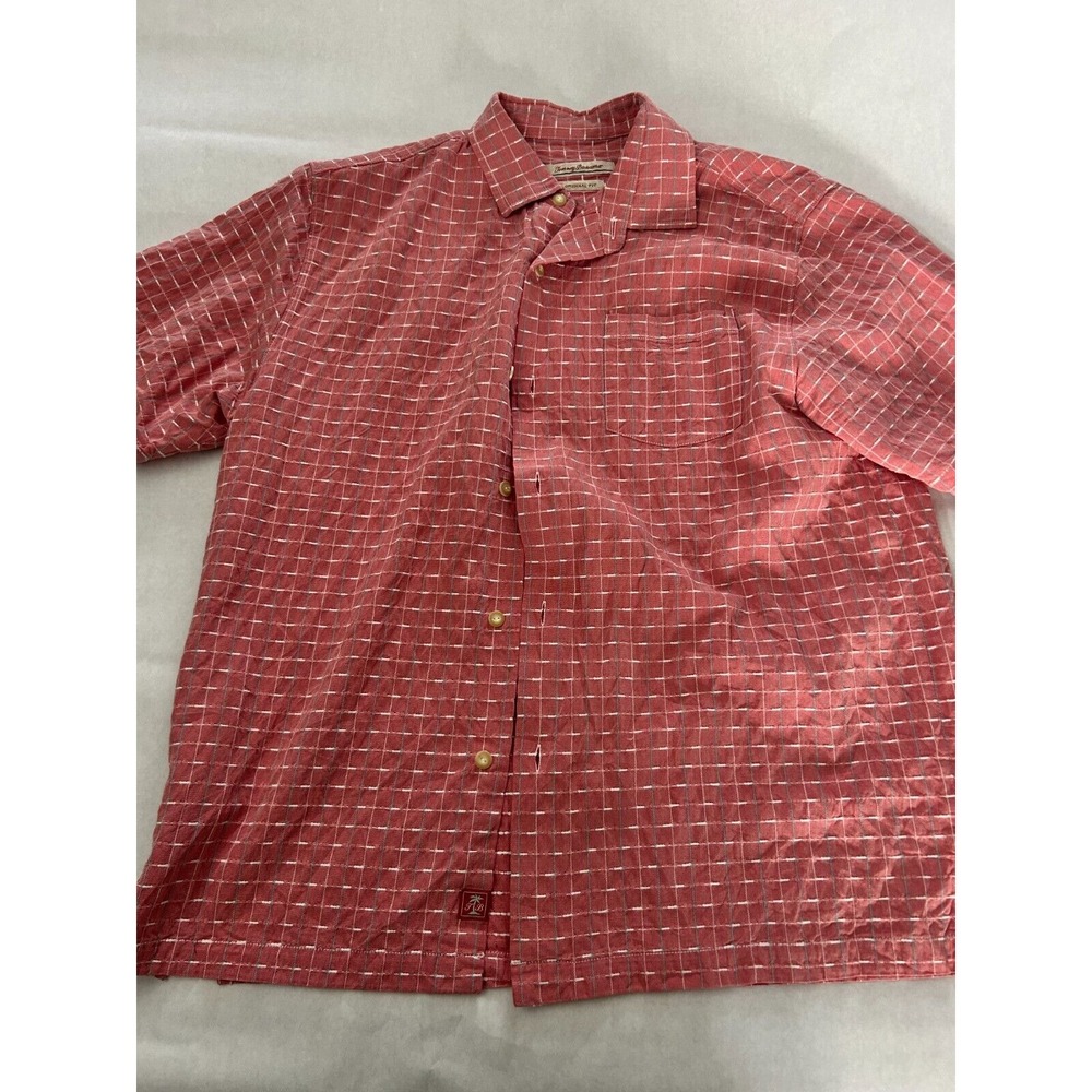 Tommy Bahama Shirt‎ Mens Large Red Plaid Hawaiian Silk Linen Cool Boho Tropical